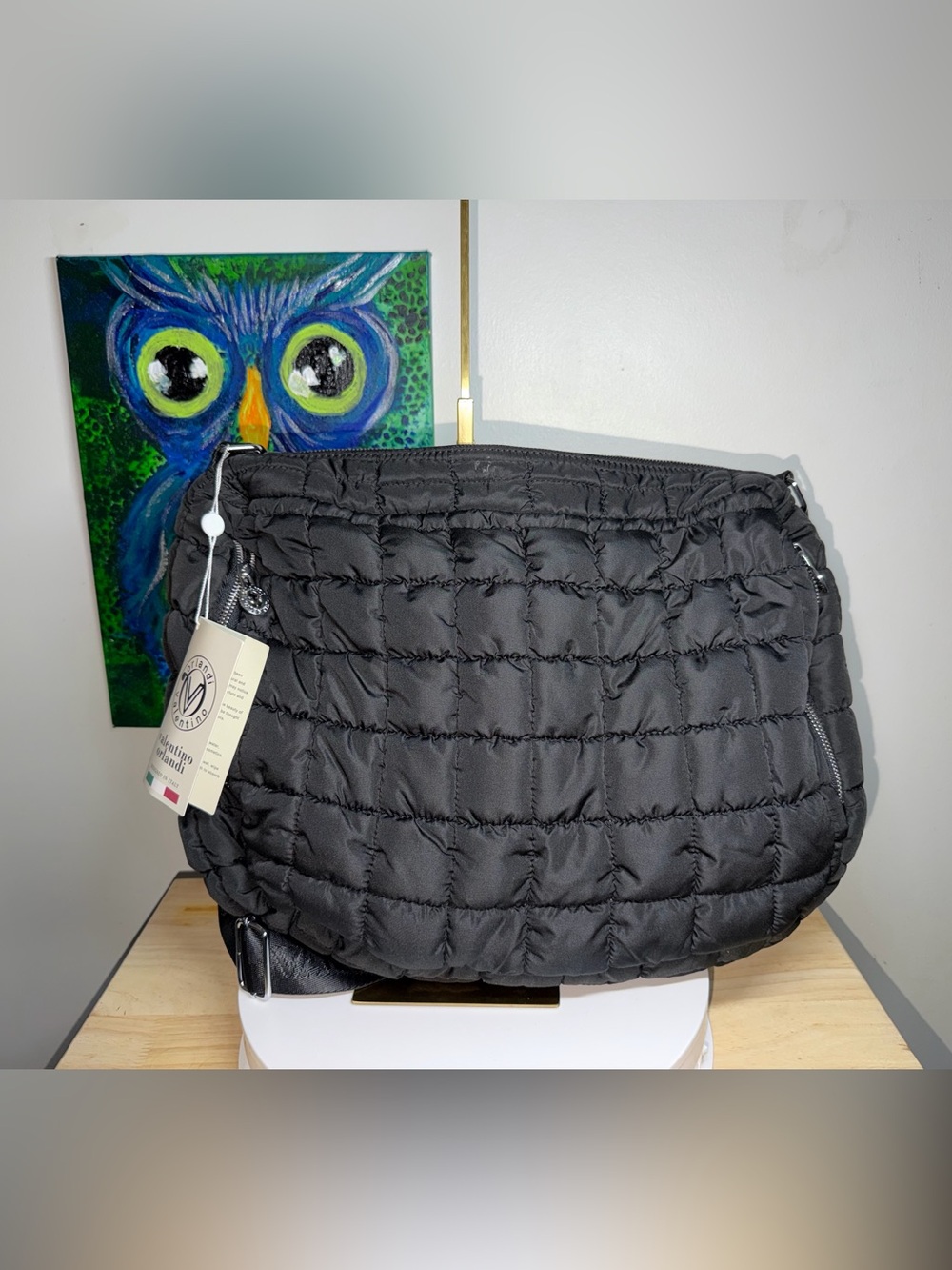 VALENTINO ORLANDI Large Black Quilted Purse Crossbody Messenger Bag Tote NWT